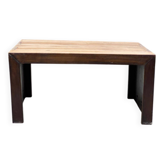 Brutalist industrial coffee table in black and solid oak wood