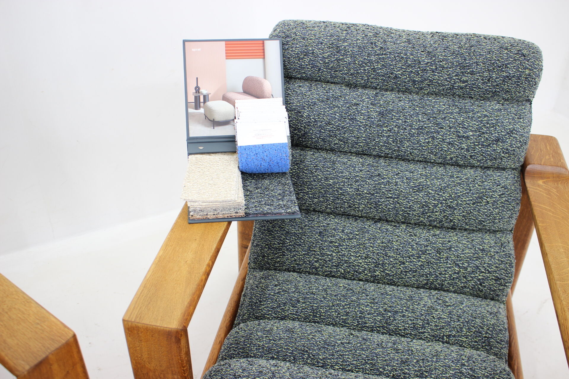1960s pair of armchairs with stools in oak, Finland