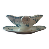 Saucière ancienne Gien porcelaine opaque décor glaïeul