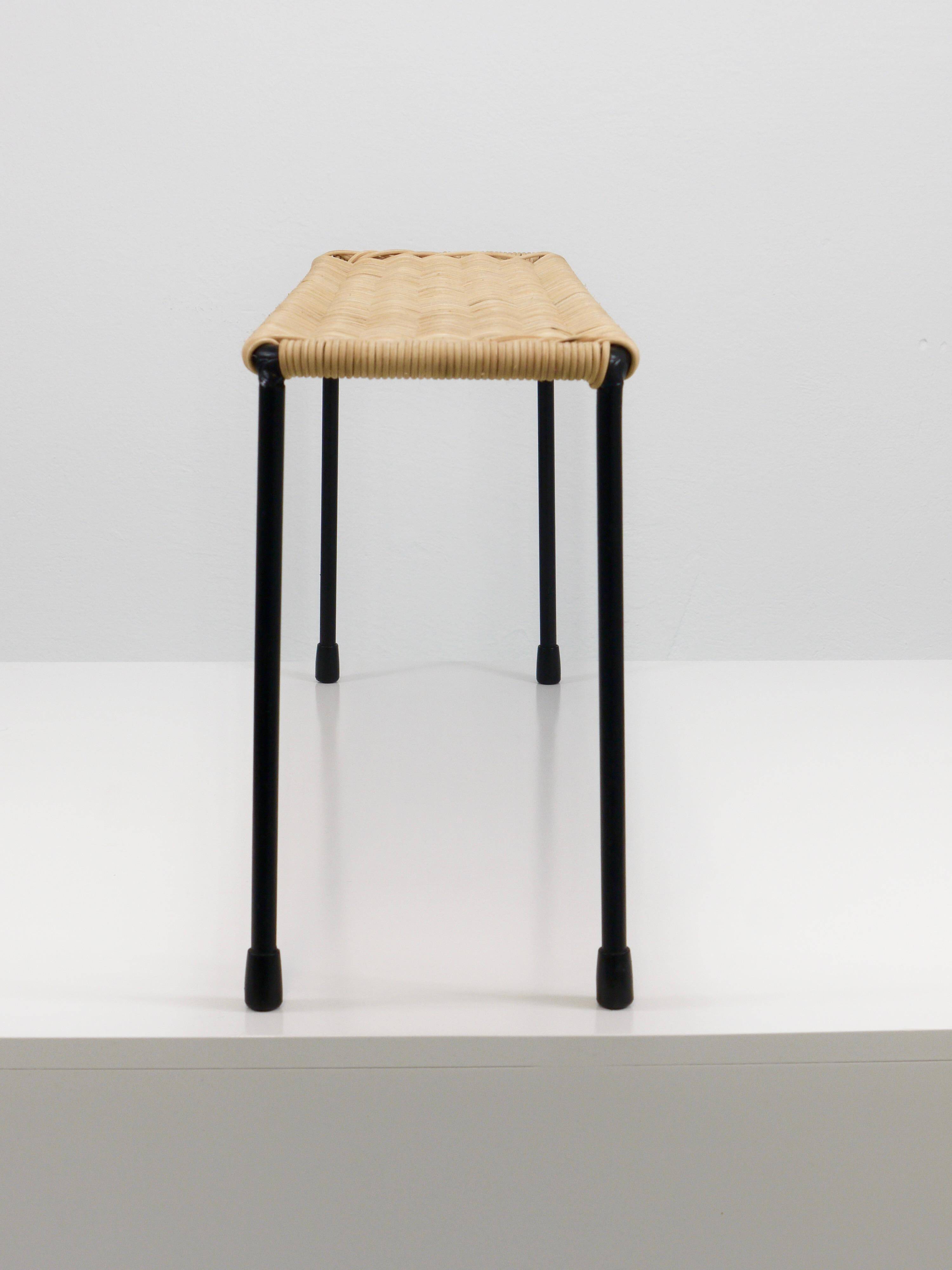 Carl Aubock side table, bench for flowering plants, iron, rattan, wicker, Austria, 1950s