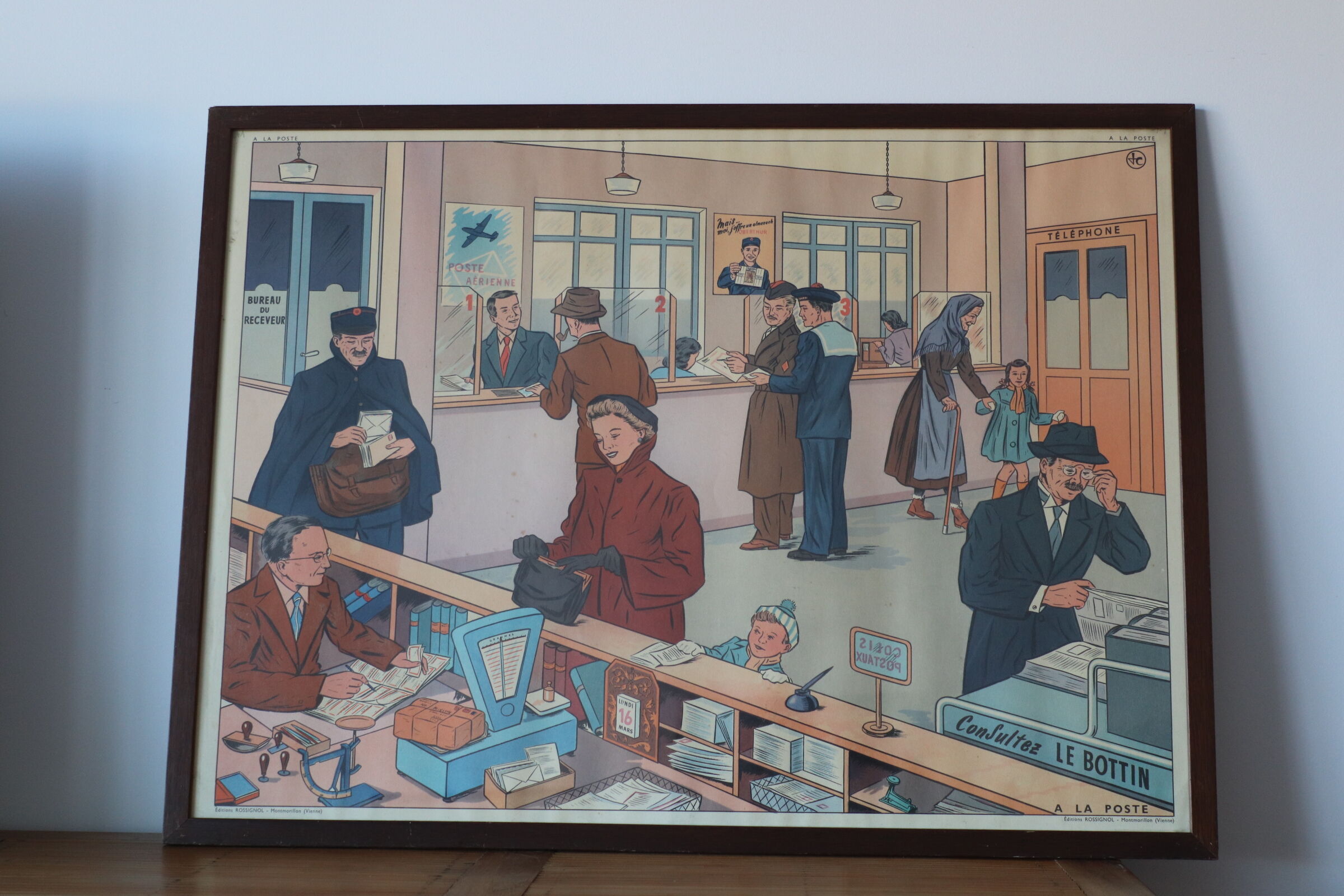 School illustration life scene – At the post office – Rossignol 60s