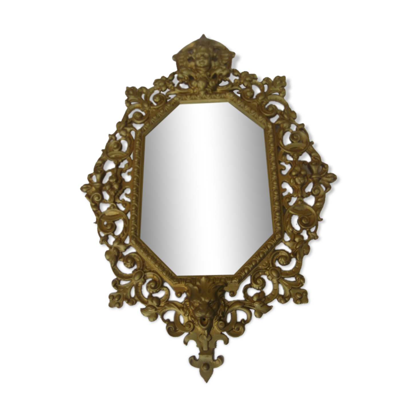 19th century bronze mirror with ancient angelot 33x46cm