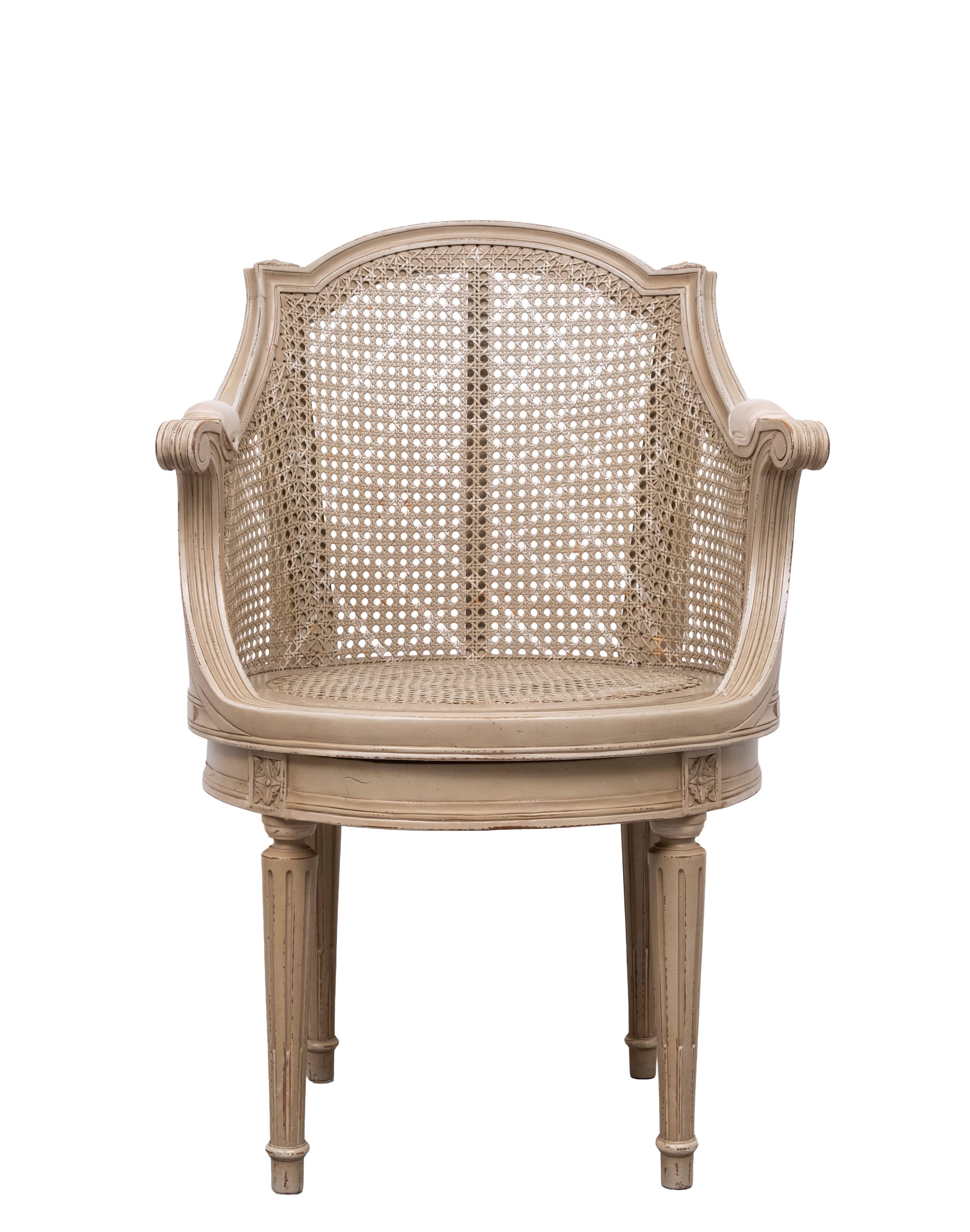 Louis XVI style barrel Cane Office desk chair rotatable