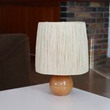 Wooden lamp and raffia lampshade, 70s