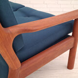 Canapé scandinave entièrement rénové, années 70, laine de meubles, teck