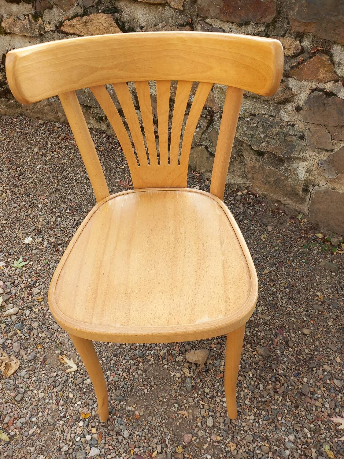 4 bistro chairs in solid blond wood, Fischel style