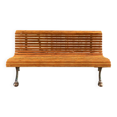 Banc de jardin ancien en fonte patinée et bois – France, début XXe siècle