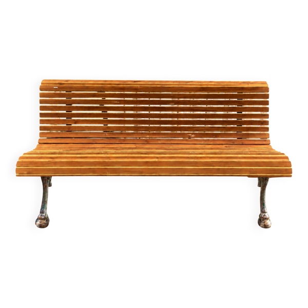 Banc de jardin ancien en fonte patinée et bois – France, début XXe siècle