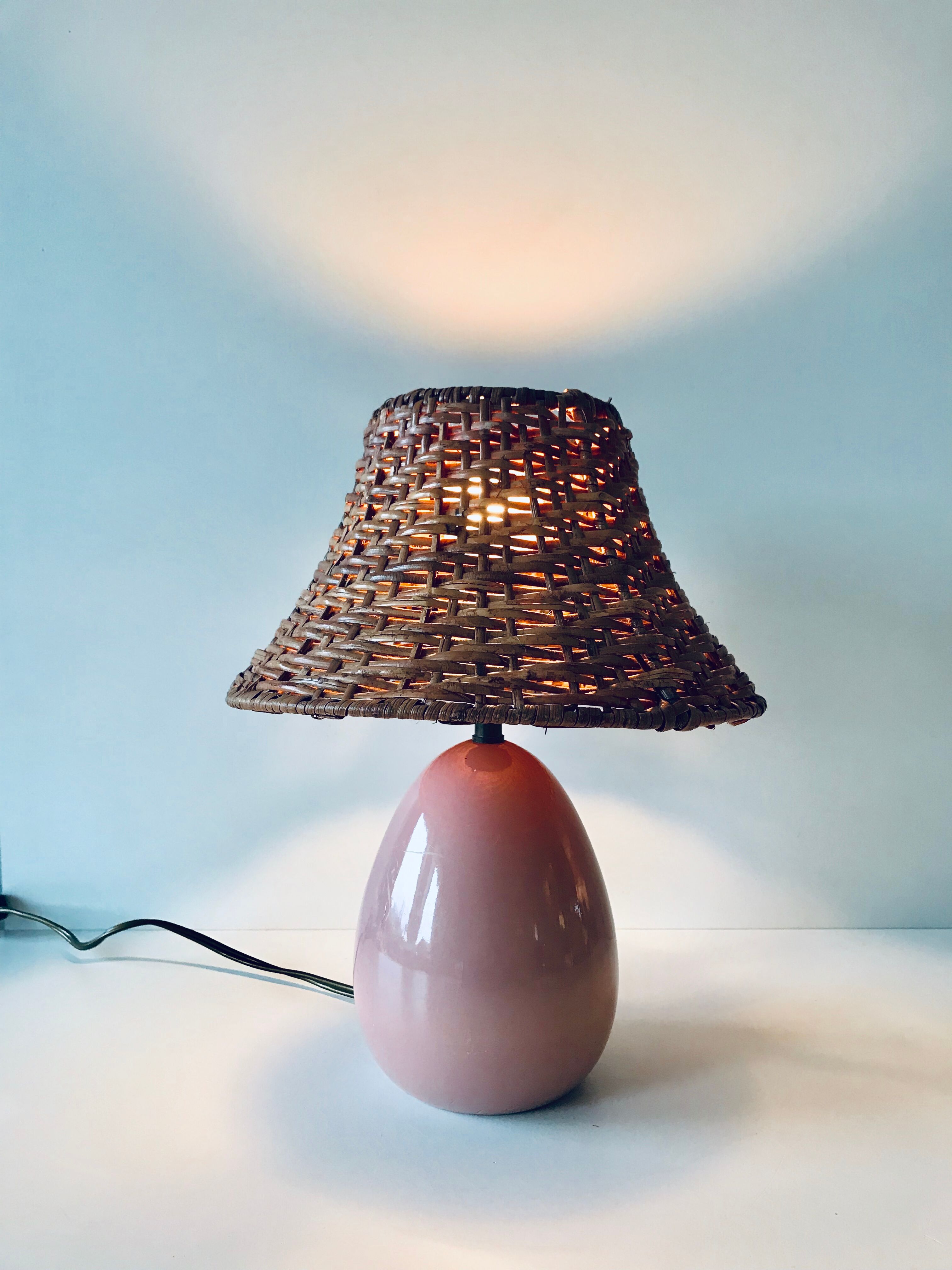 Pink rattan lamp