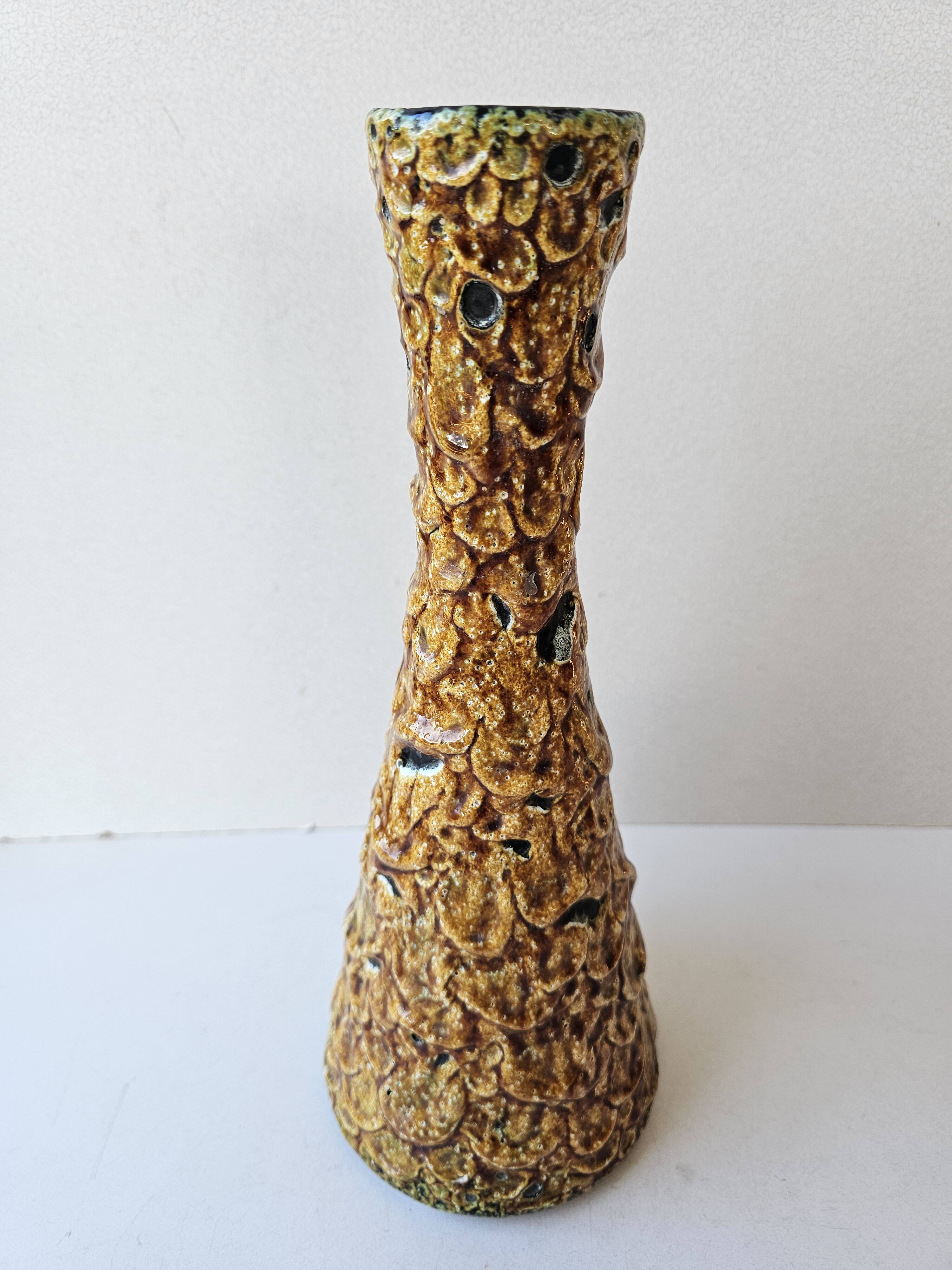 Vintage ceramic vase with honey glazes in Vallauris style, 30cm.