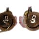 Set of 2 tulip-shaped wall lights in glass, wood, and bronze, art deco style.