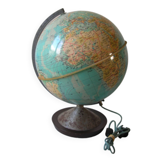 Old luminous terrestrial globe Imperial Editions Stauffacher SA 1965 world map