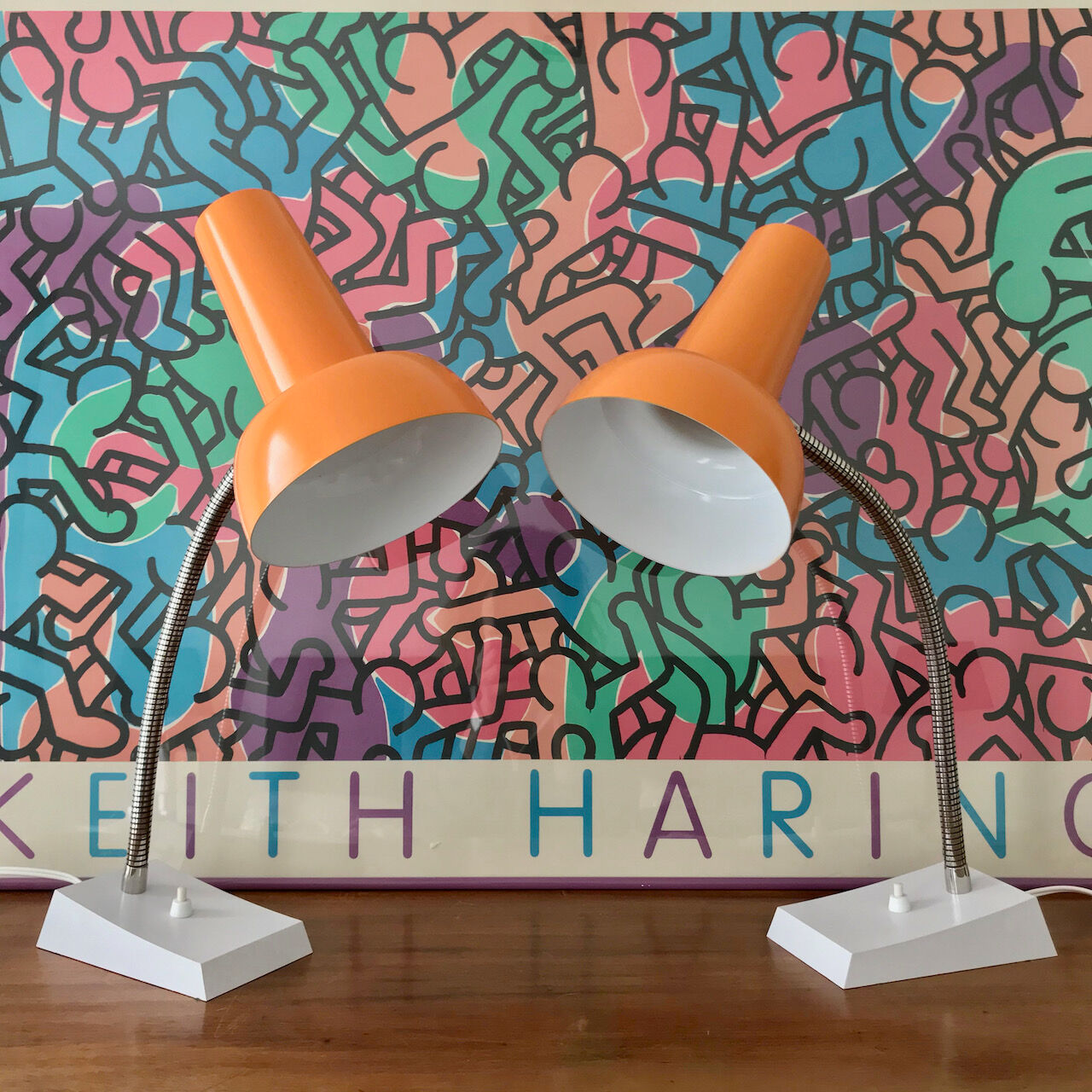 Pair of orange vintage sis table lamps, Model 838