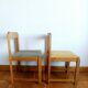 Six Scandinavian style chairs in elm and fabric.
