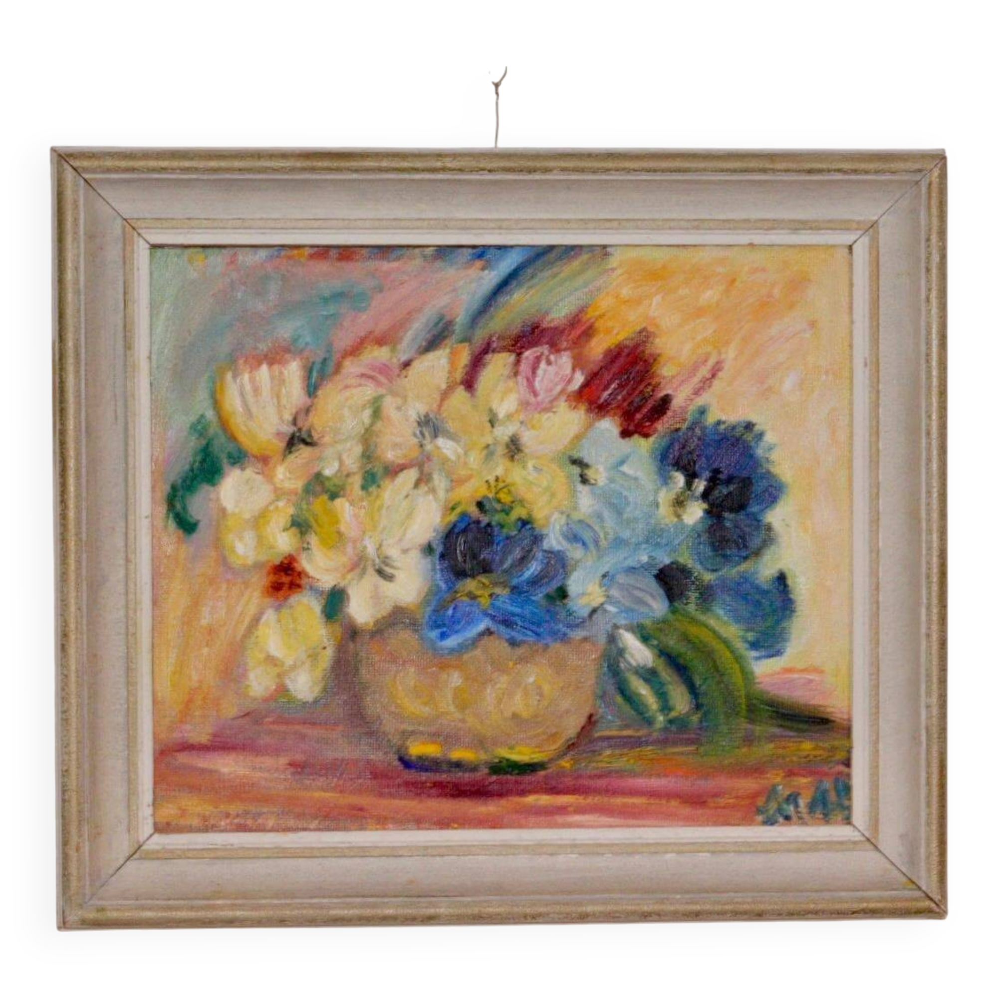 Original Swedish mid-century oil painting on panel "Flowers"