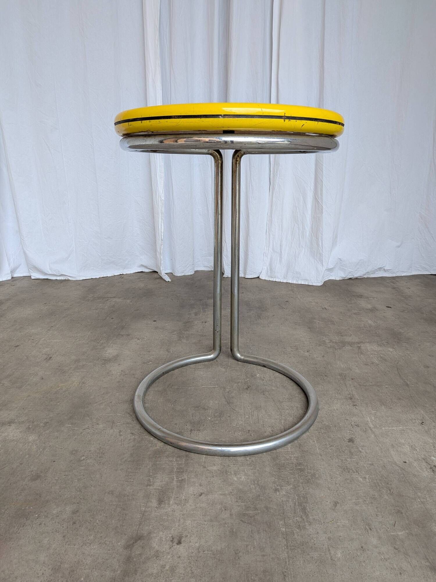 Vintage Yellow Bar Table: Chrome Bauhaus Style, 1970s High Coffee Table