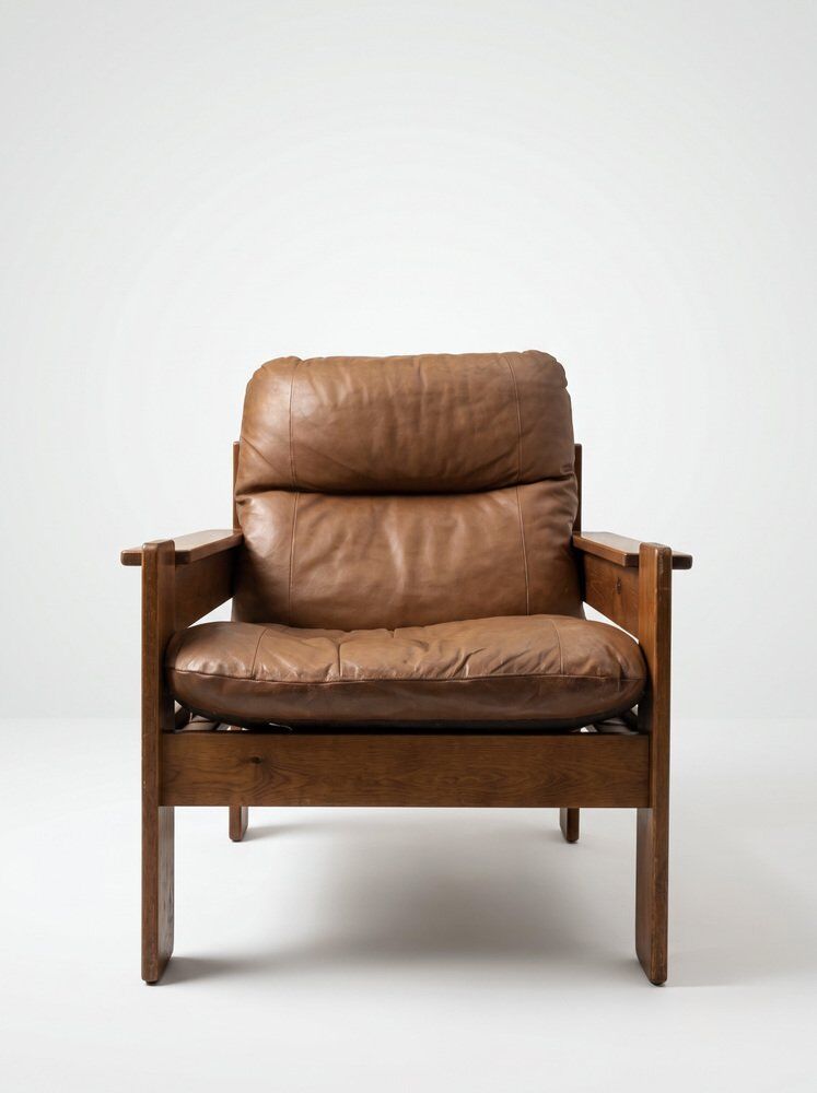 Brutalist leather armchair, 1960s