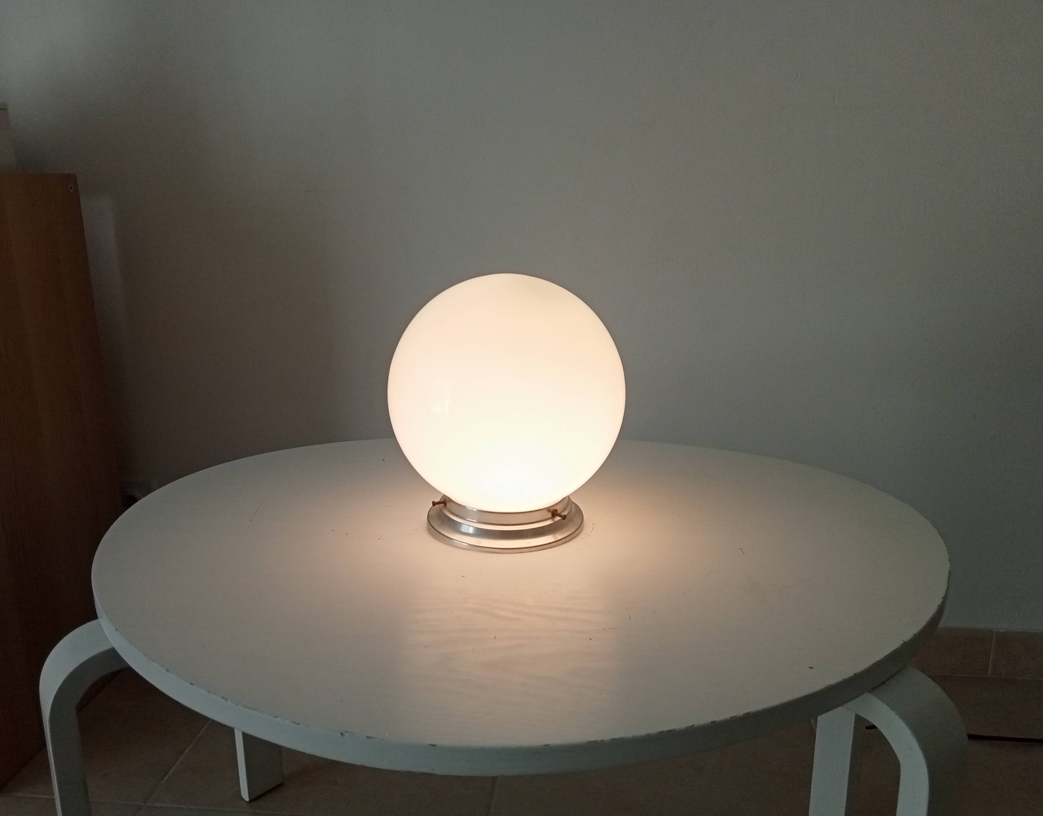 Vintage opaline and aluminium ceiling light from the 1950s.