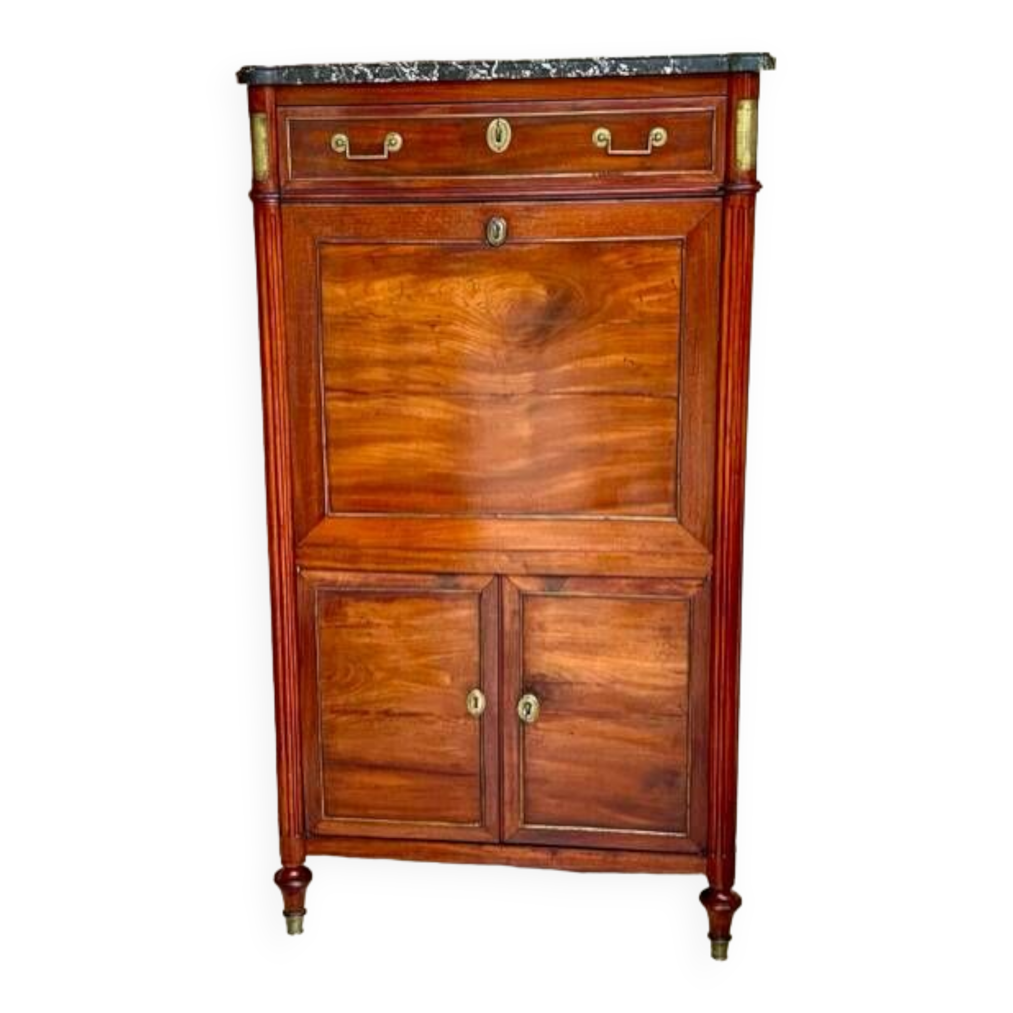 Louis XVI period secretary, in mahogany and Sainte Anne marble, 18th century