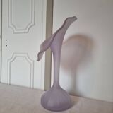 1960s Designer "Jack In The Pulpit" Flower Shaped Blown Glass Vase Lilac Color