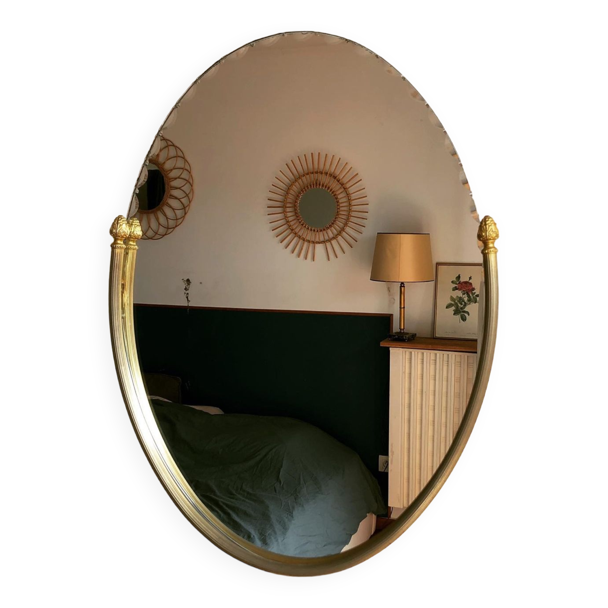 Beveled wall mirror with gold frame
