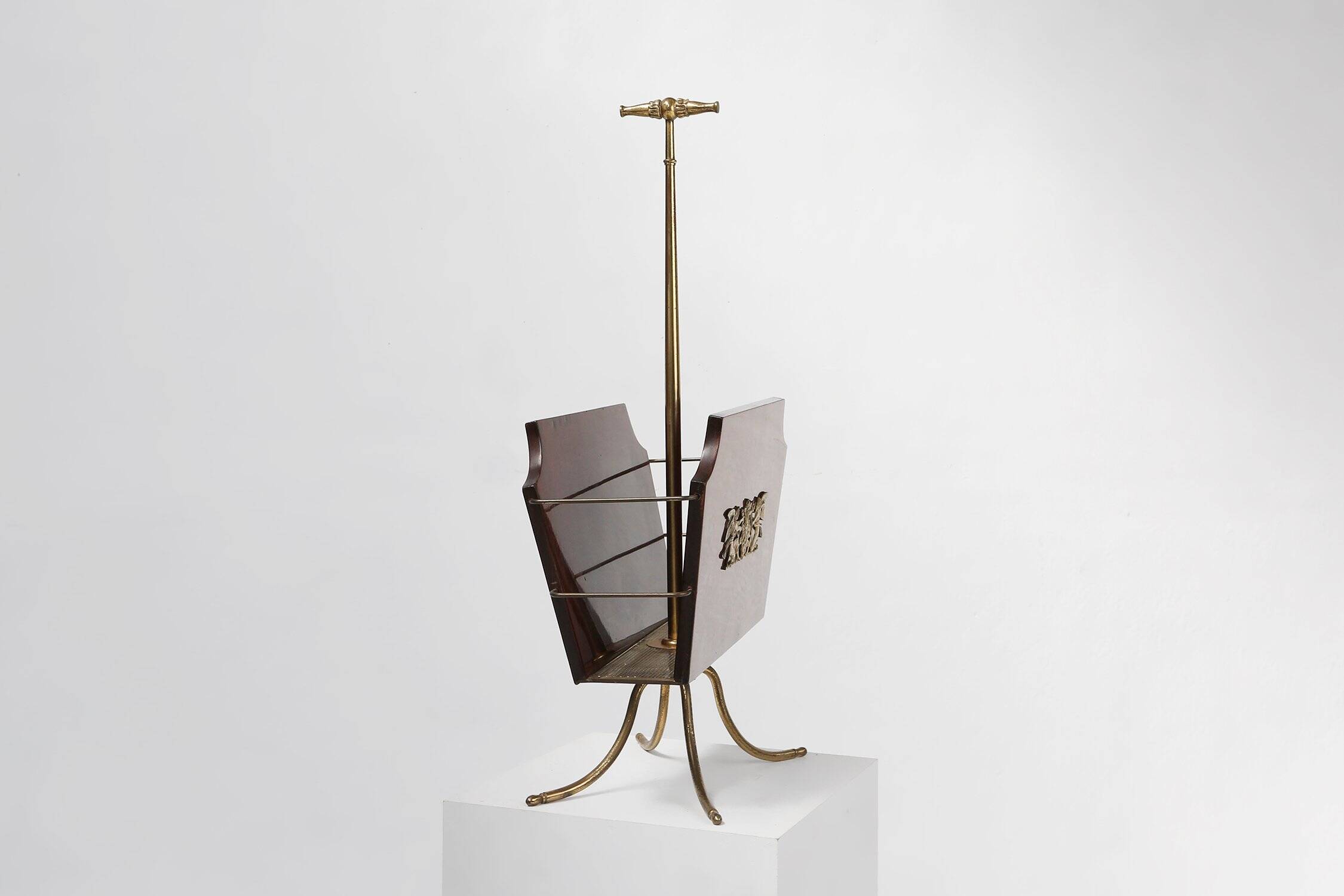 Magazine Rack with Messing Decorations and Feet, France ca. 1950