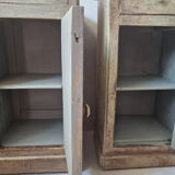 Pair of antique bedside tables with a green patina