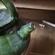 Old green glazed earthenware goat, pottery from Savoie, Broc Verseu.
