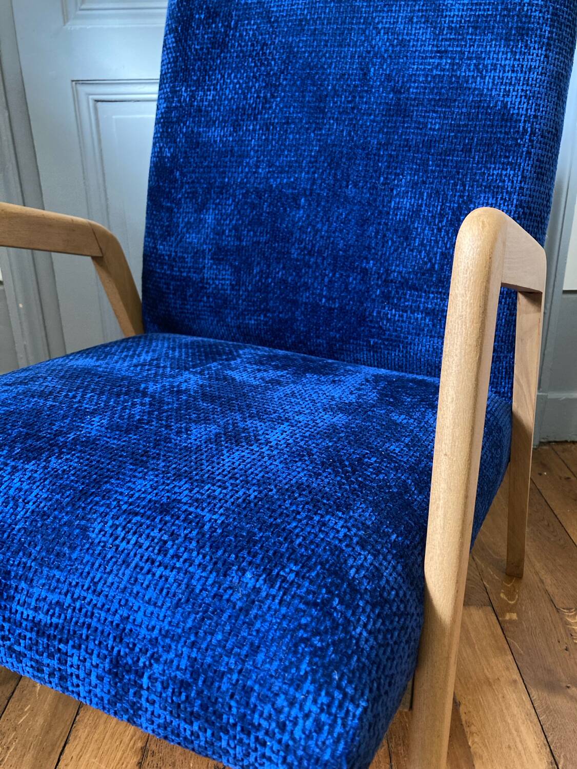 Scandinavian blue velvet armchair
