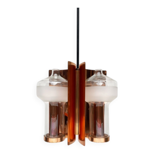 Lampe suspendue en verre - cuivre