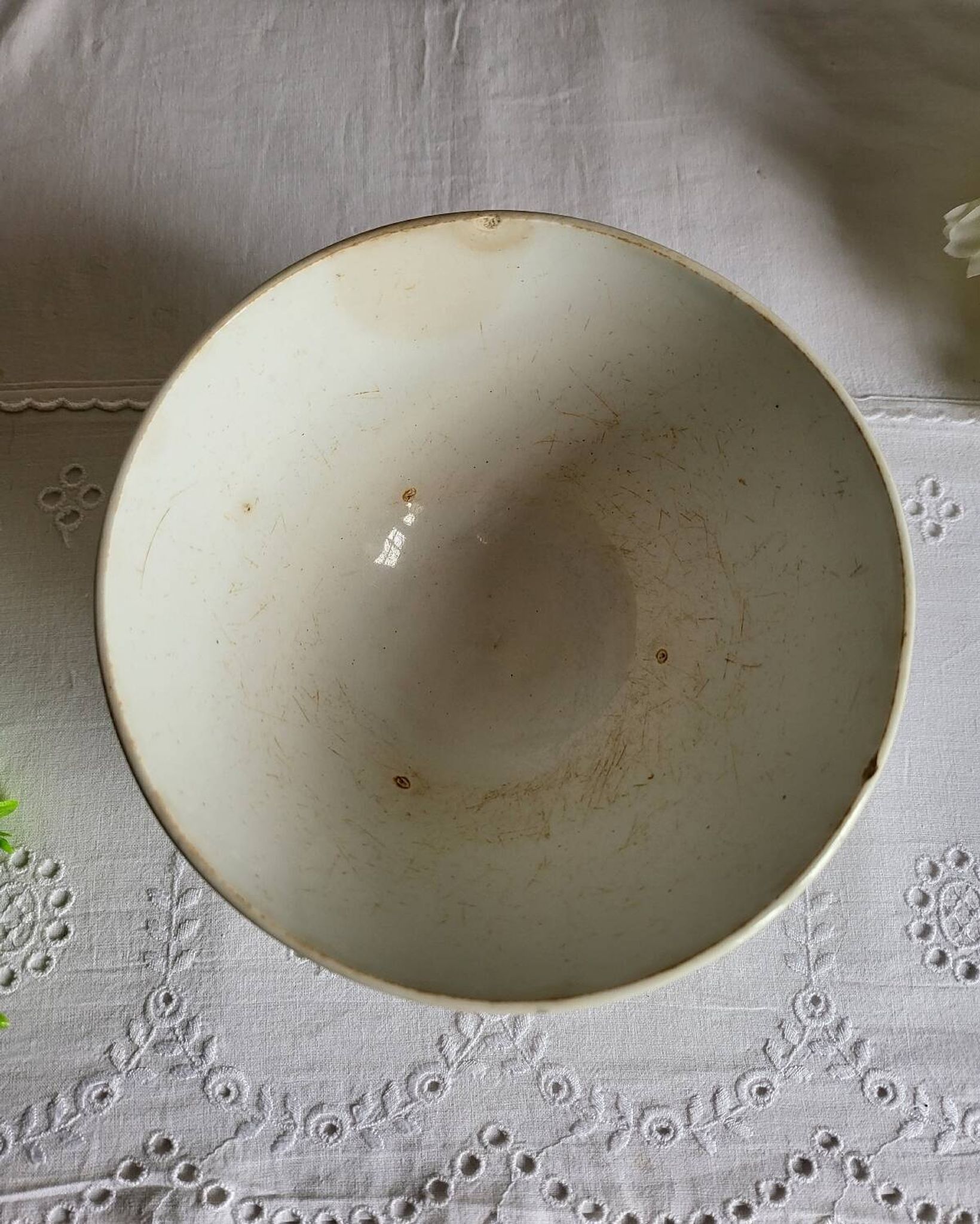 Old Bowl in Earthenware with Flower Decoration Marked underneath M