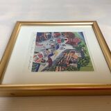 Lithograph illustration by Arvid Norendal of the market in Bergen.