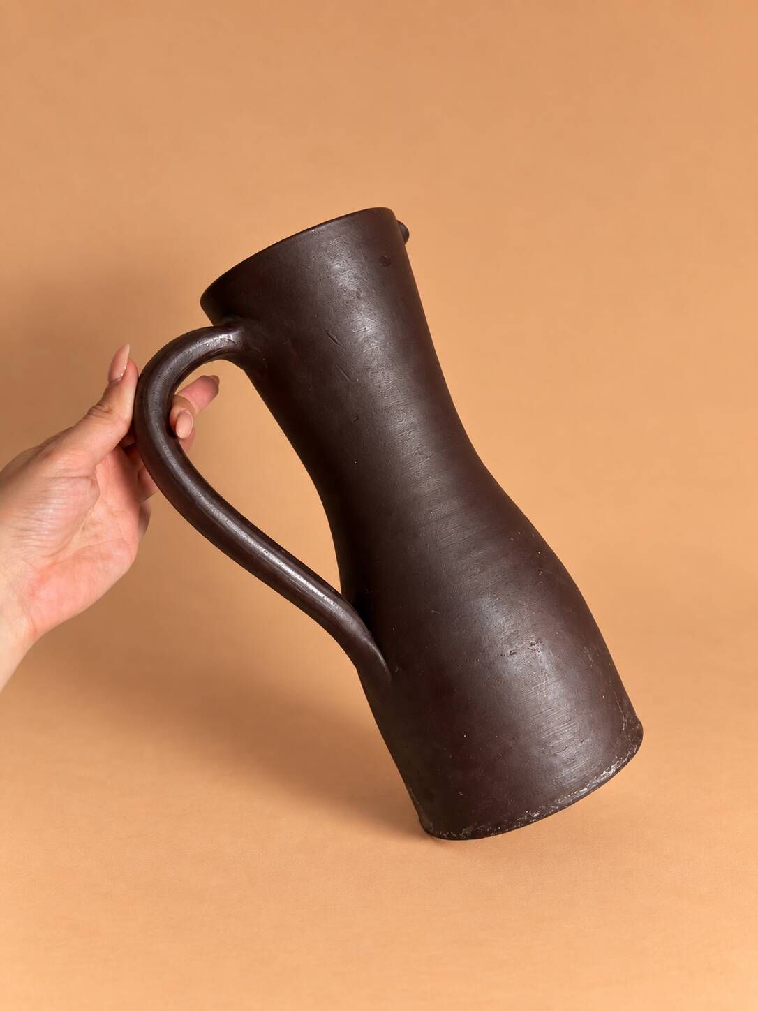 Brown stoneware jug, vintage wabi-sabi style