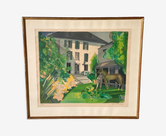 Lithographie camille hilaire xxe épreuve d'artiste propriété et cheval