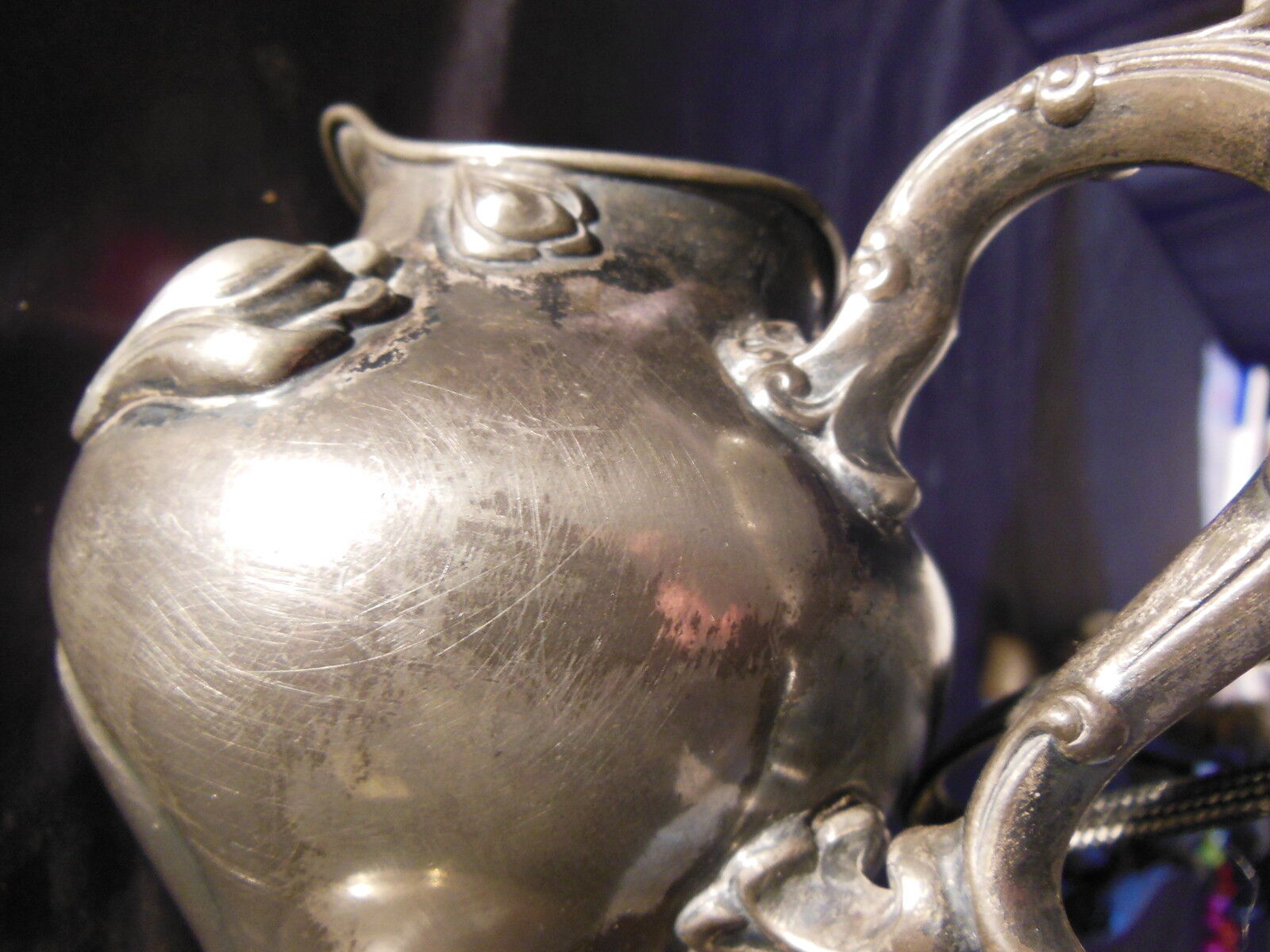 Art nouveau pourer,victor silver co,quadruple plate, liseron flower decoration