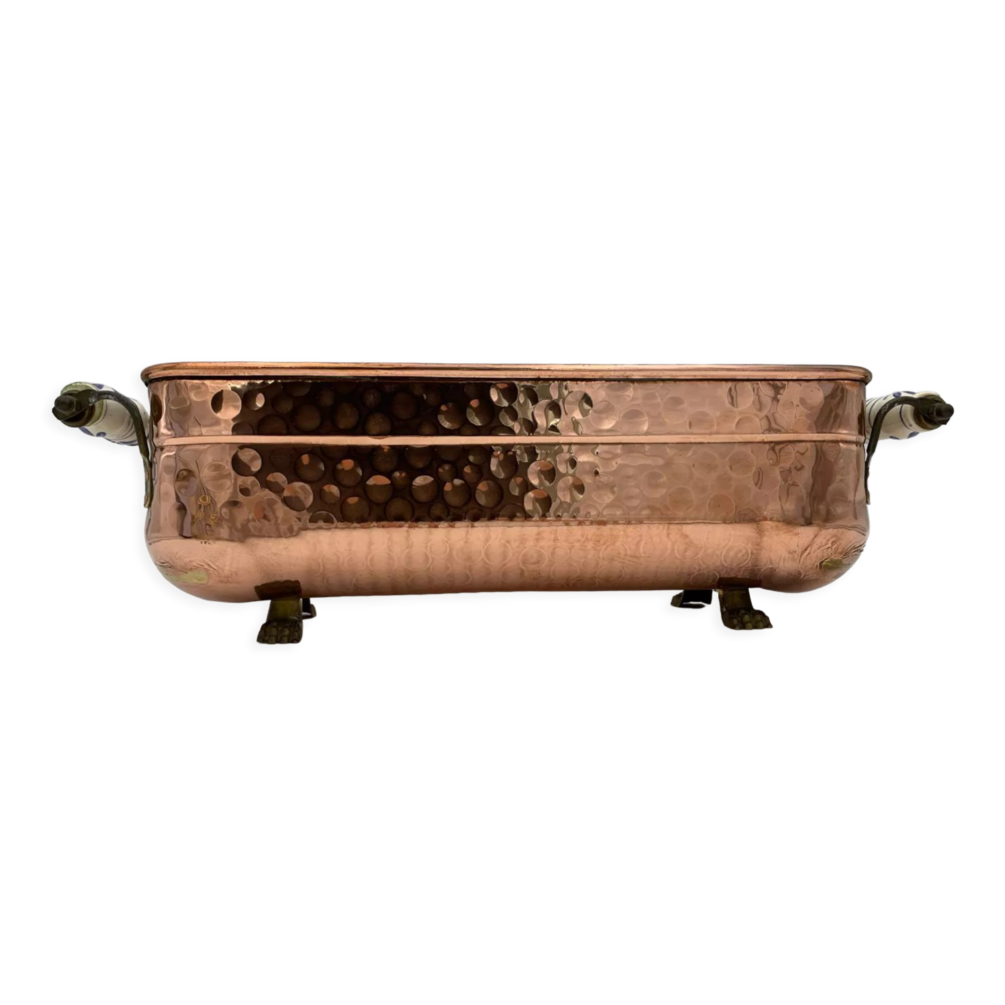 Old copper planter, brass feet - Circa 1900