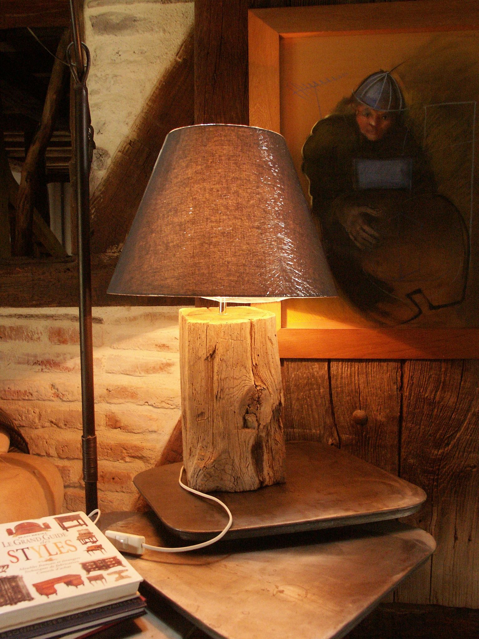 Lampe sur poutre en chêne ancienne