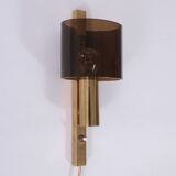 Danish Gilt Brass & Smoked Acrylic Glass Sconce from Hassel & Teudt, 1960s