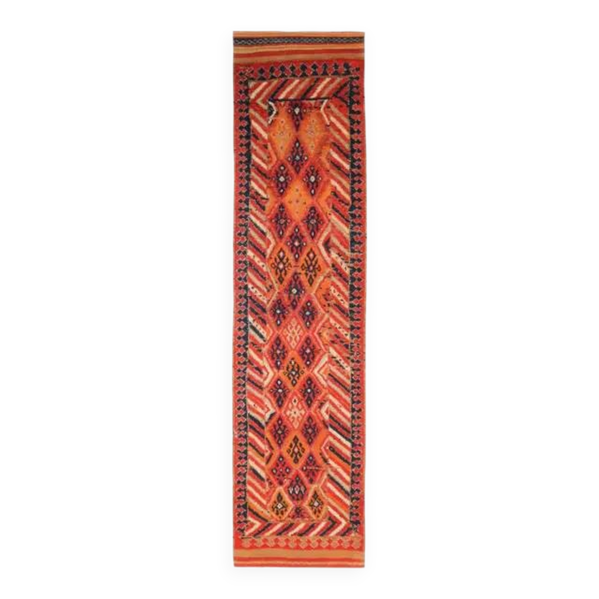 Vintage Turkish Oushak Handmade Wool Cotton Red Runner 91x368
