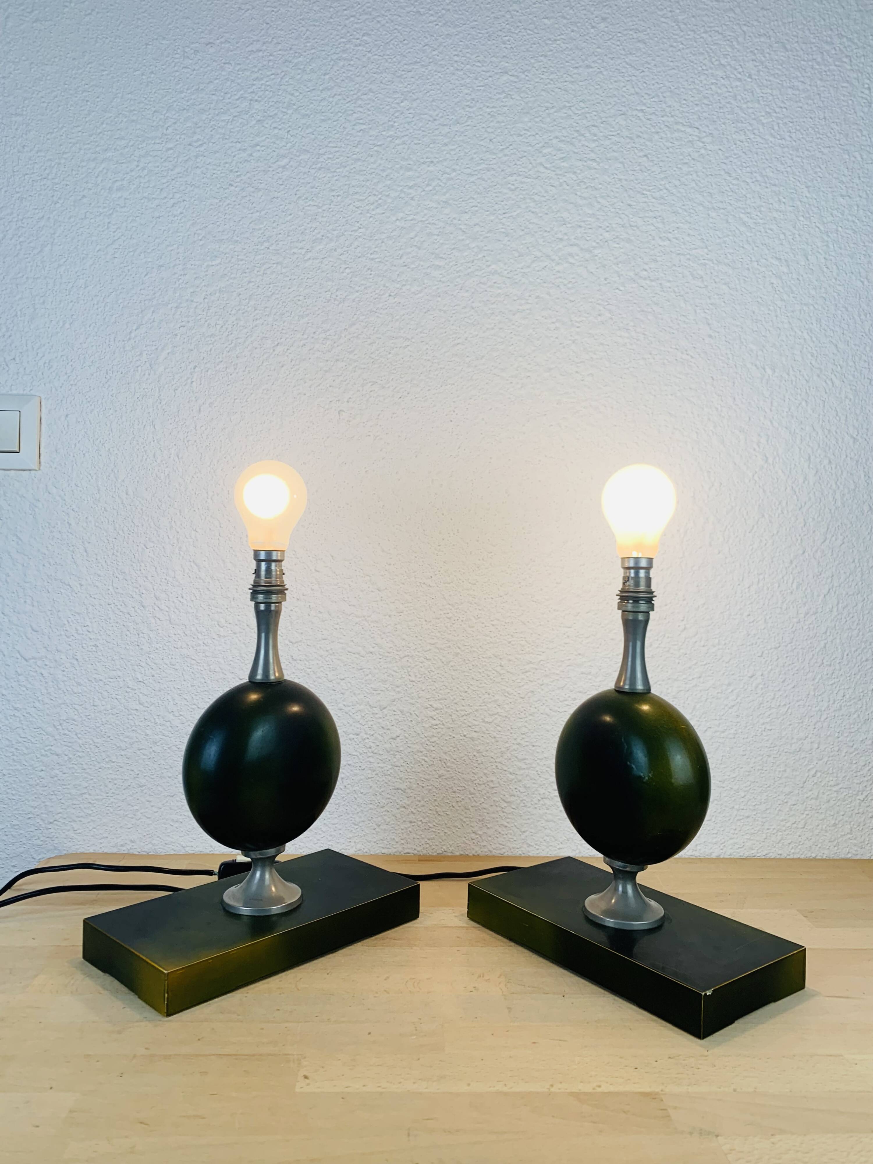 Paire de lampes Philippe Barbier années 70, vert