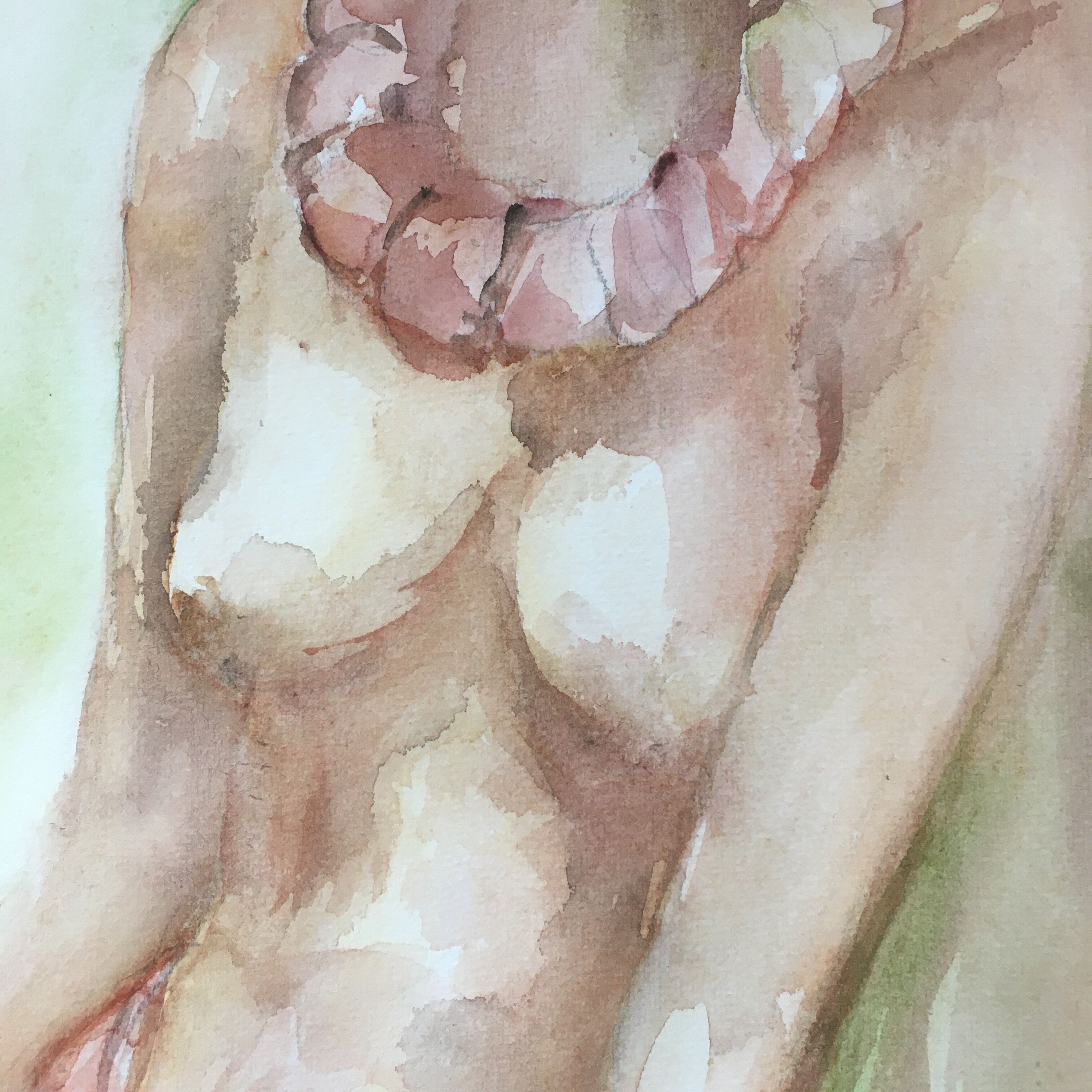 Female nude watercolor with necklace