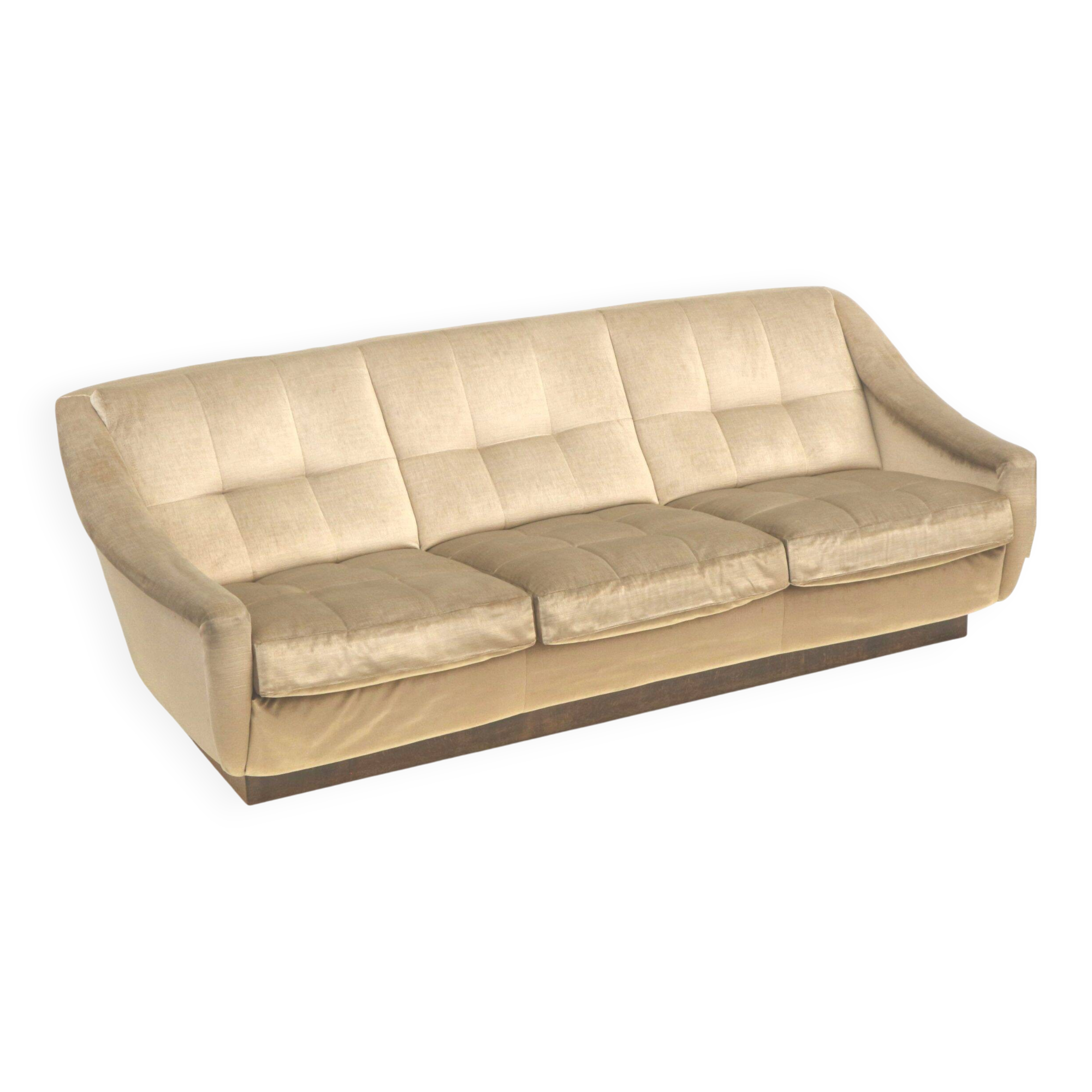 Canapé 3 places vintage en velours fabriqué dans les années 70