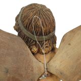 Vintage Solid Wood Angel Cherub Statue Hand Painted 49cm
