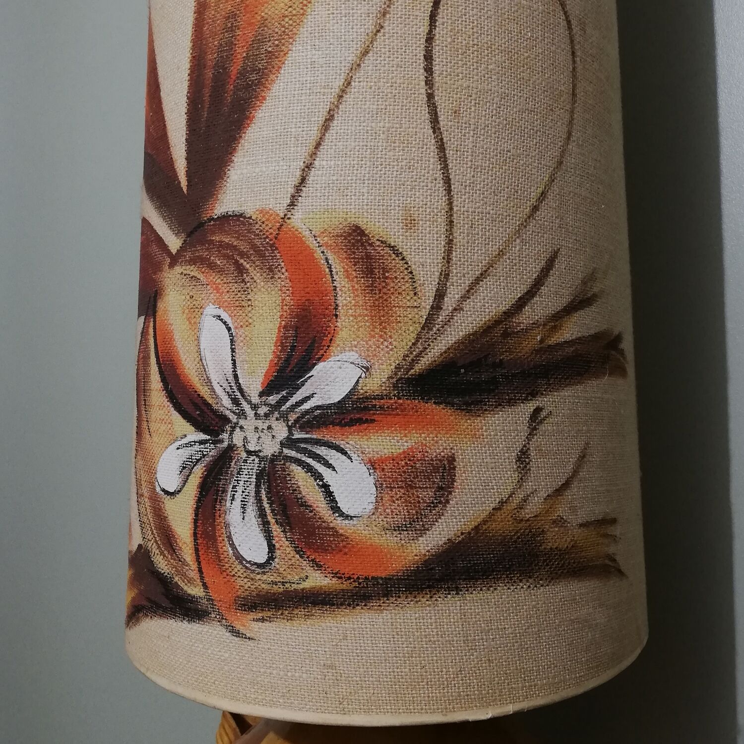 Vintage glazed stoneware lamp with hand-painted lampshade