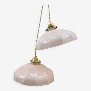 Pair of pale pink opaline pendant lights