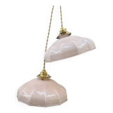 Pair of pale pink opaline pendant lights