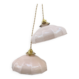 Pair of pale pink opaline pendant lights