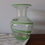 Blown glass vase with green pattern