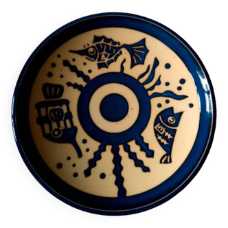 Assiette bleue et jaune vintage