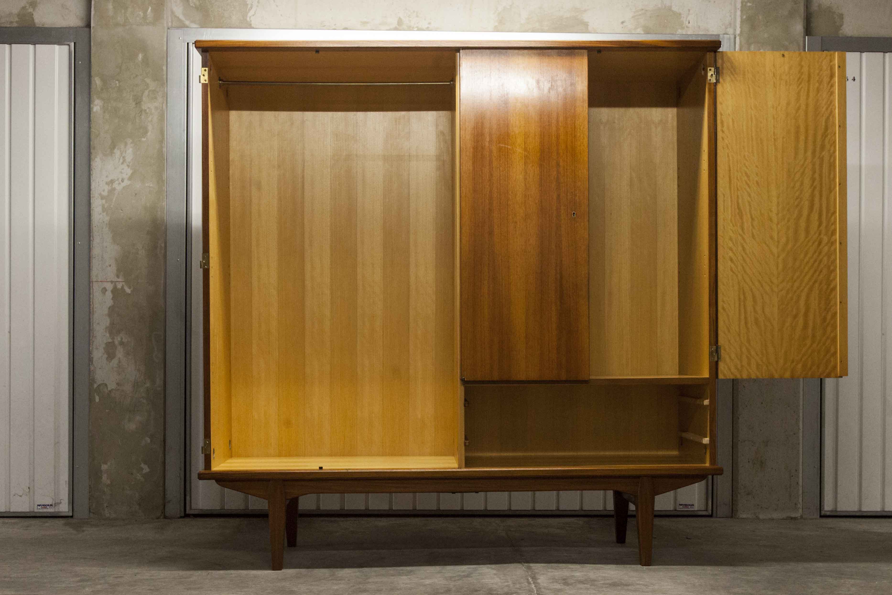 Scandinavian teak cabinet 4 doors 2+1 drawers wardrobe 1960